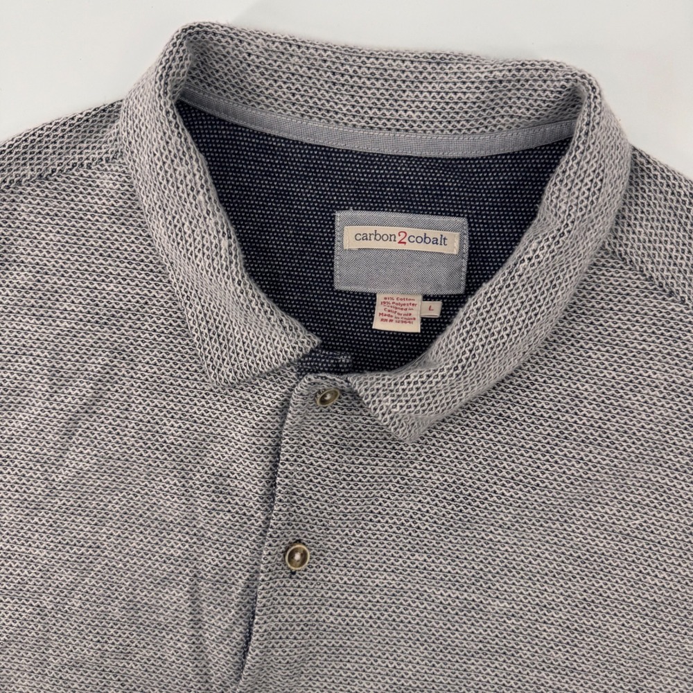 Carbon2Cobalt Button Up Mens Large Grey Textured Short Sleeve Cotton Blend Shirt
